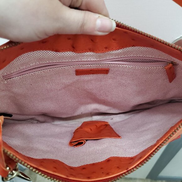 Dooney & Bourke J8611892 Pumpkin Orange Ostrich Leather Medium Hobo Shoulder Bag - Picture 7 of 16